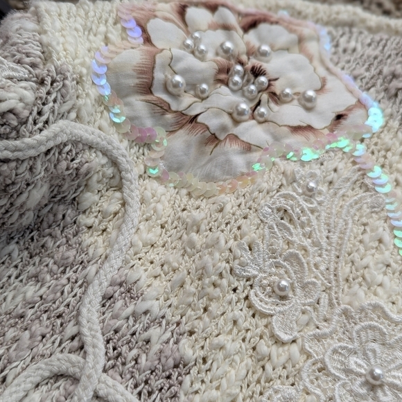 Vintage Bonnie & Bill by Holly Floral Appliqué Sequin Knit Sweater M Korea - Picture 5 of 16